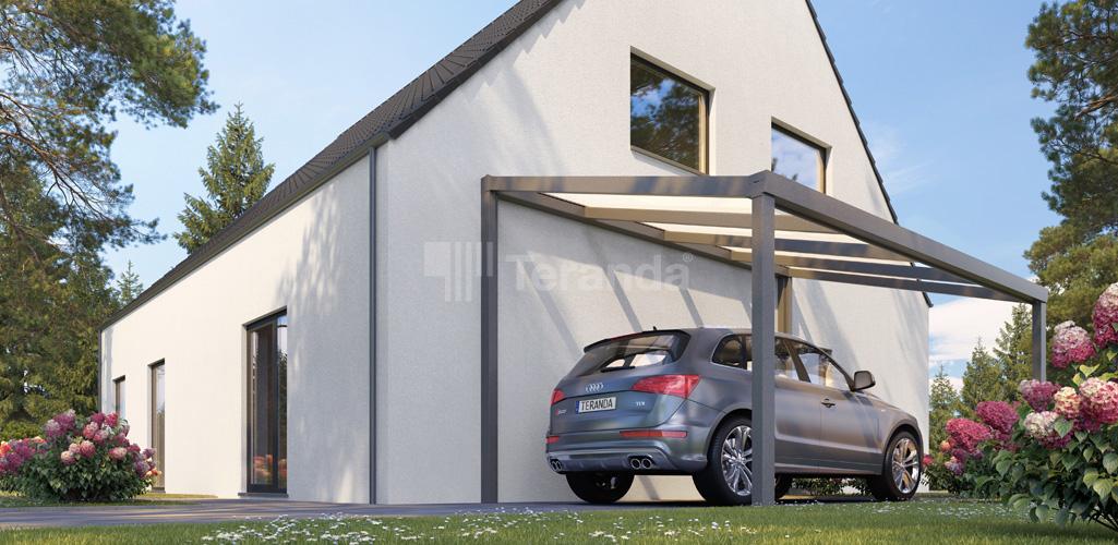 Teranda Terrassenüberdachung aus Aluminium. Auch zum Schutz Ihres Autos vor Regen, Hagel und Schnee geeignet