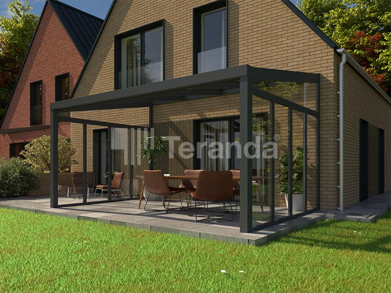 Teranda Terrassendächer aus Alu in Farbe 7016 und Dacheindeckung Glas